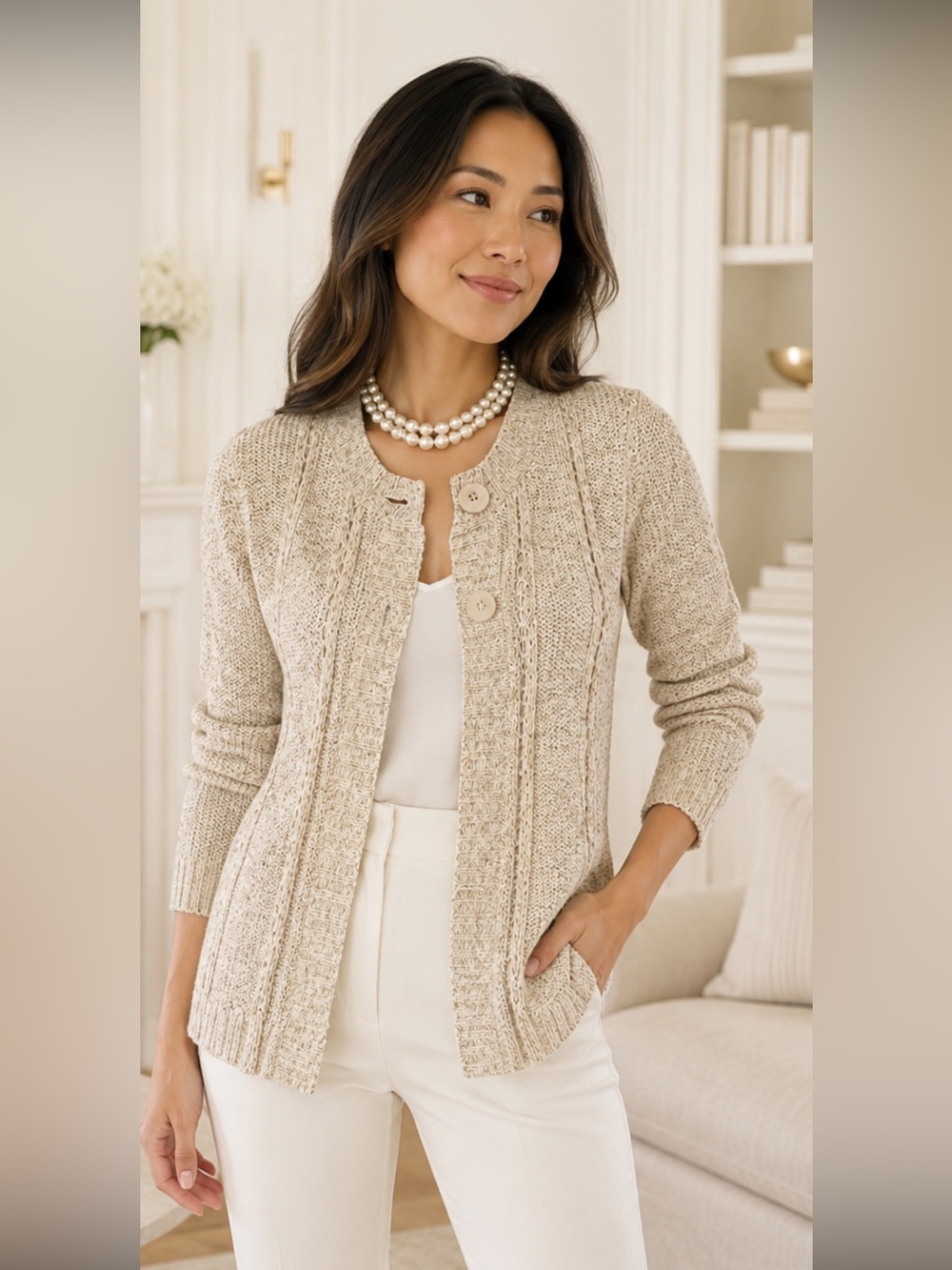 Sarah Spencer Cream Textured Knit Cardigan